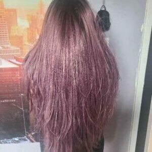 Gorgeous 28" Brownish Purple Premium Human Hair Blend Wig